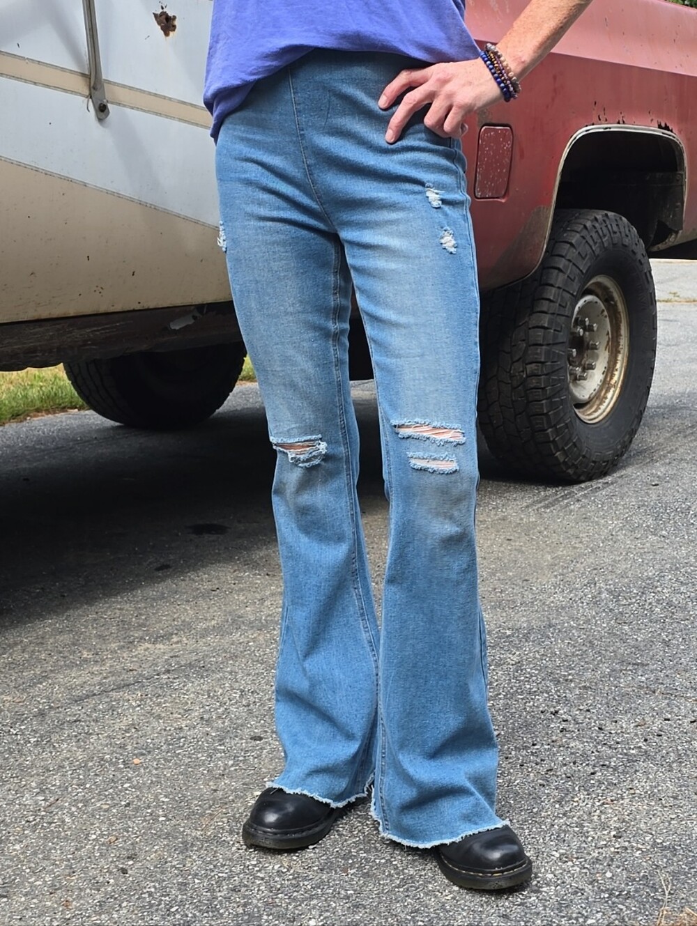 No Boundaries Light Blue Distressed Flare Jeans